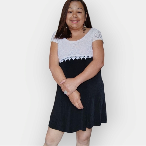 SCARLET WOMENS MEDIUM WHITE AND BLACK LACE MIDI COCKTAIL DRESS - Picture 4 of 6